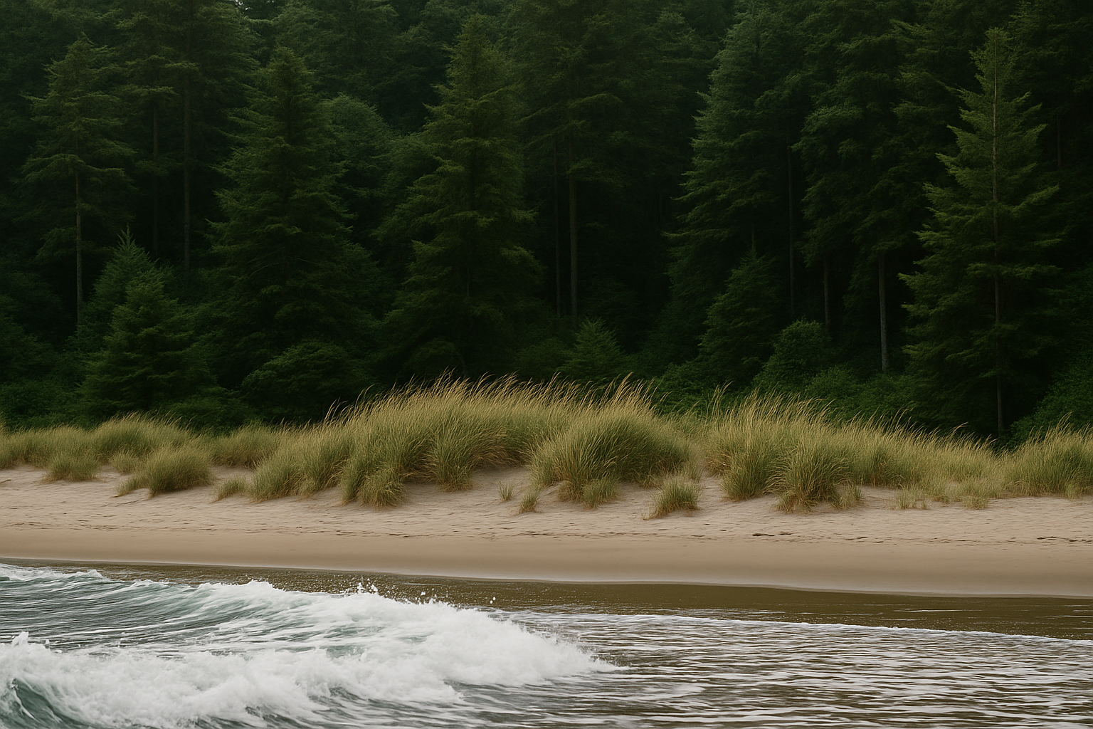 Close photograph of native dune grass and beach pea