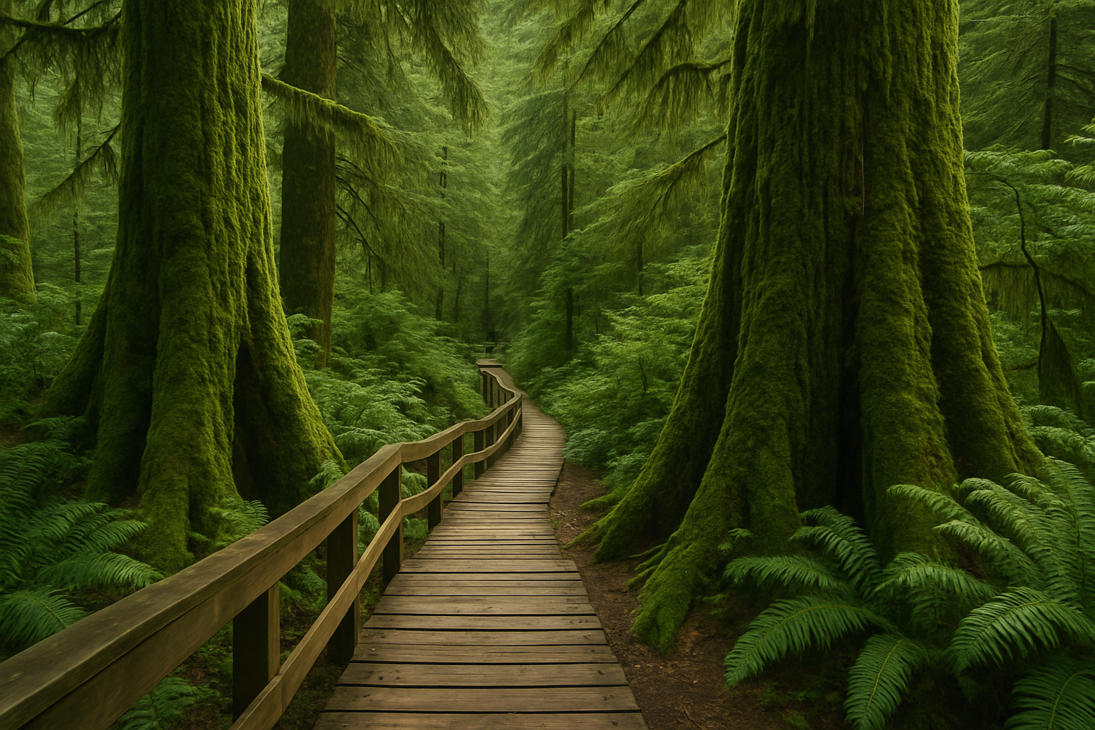 Rainforest Trail boardwalk in wet conditions
